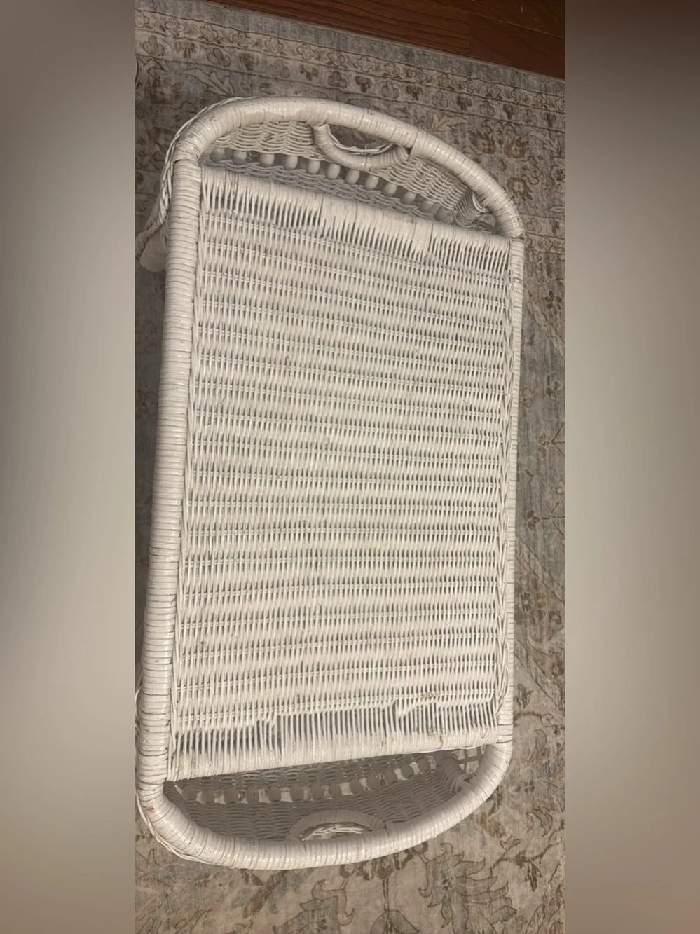 Vintage Wicker bedside tray with side pockets